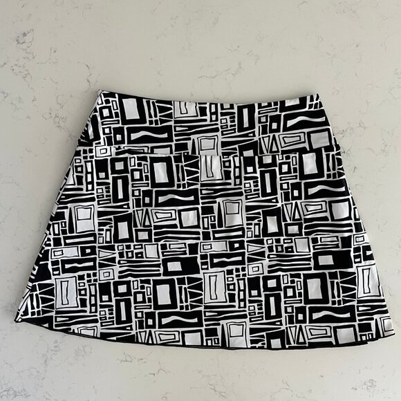 Reversible Pull On Golf Pickleball Mini Skirt Abstract Print/Solid Blk Wht S - Picture 10 of 11